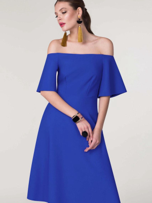 Blue Off The Shoulder A-line Dress