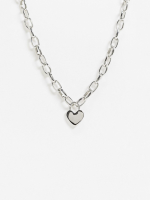 Topshop Chunky Silver Necklace With Heart Pendant