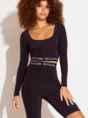 Prettylittlething Black Tape Slinky Long Sleeve...