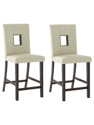 Set Of 2 Bistro Leatherette Counter Height Dining Chair Wood/white - Corliving