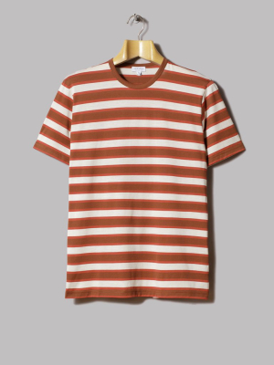 Sunspel Crew Neck T-shirt (spice / Burnt Orange / Ecru Summer Stripe)