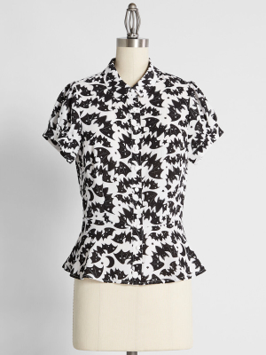 Modcloth X Collectif Just A Little Batty Peplum Blouse