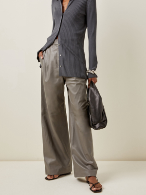Tima Pleated Nappa Leather Wide-leg Trousers