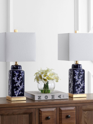 Set Of 2 Pilar Table Lamp (includes Led Light Bulb) Navy/white - Safavieh