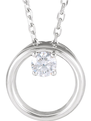 Pompeii3 1/10 Ct Diamond Solitaire Circle Pendant 14k White Gold Necklace 9.7mm