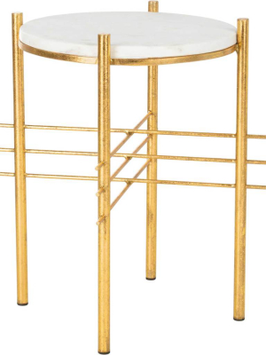 Jeffrey Round Accent Table White Marble/gold