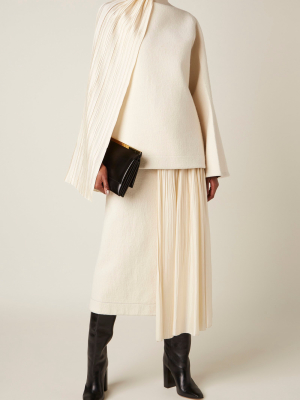 Draped Plissé Cotton-wool Midi Skirt