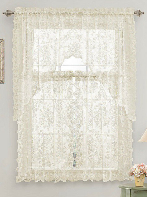 Goodgram Lena Floral Lace Complete Kitchen Curtain Tier & Swag Set