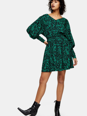 Tall Green Animal Print Flip Jersey Mini Dress