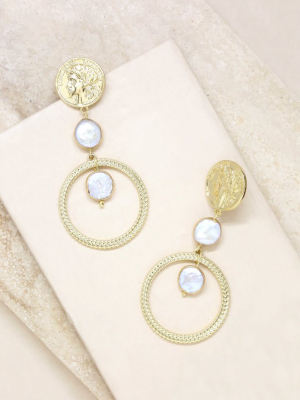 Your Majesty Coin & Freshwater Pearl Drop 18k Gold Plated Earrings