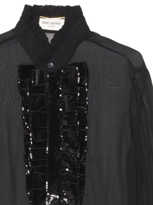 Saint Laurent Sequinned Ruffled Crepe Shirt