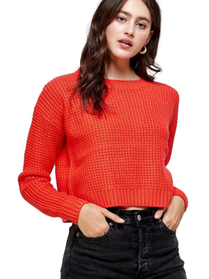 Kaii Waffle Knitted Cropped Sweater Top