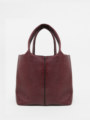 Asos Design 70s Panel Tote Bag In Maroon Lizard