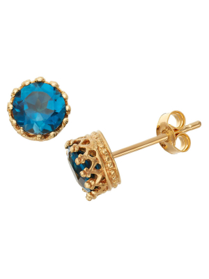 6mm Round-cut London Blue Topaz Crown Earrings In Gold Over Silver