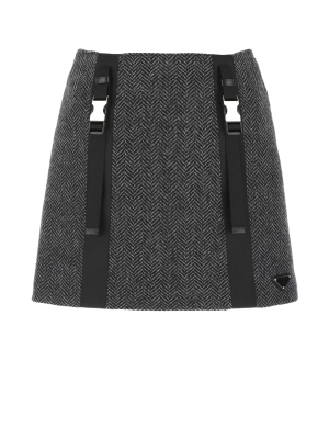 Prada Buckle-detailed Chevron Mini Skirt