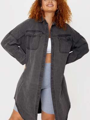 Plus Washed Black Longline Oversized Denim Shirt