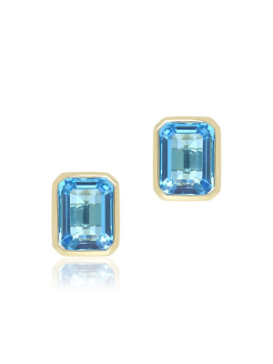 Emerald-cut Swiss Blue Topaz Stud Earrings