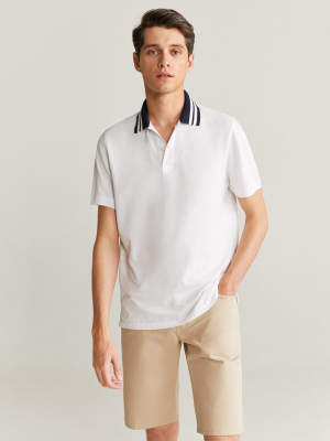 Contrasting Neck Cotton Polo Shirt
