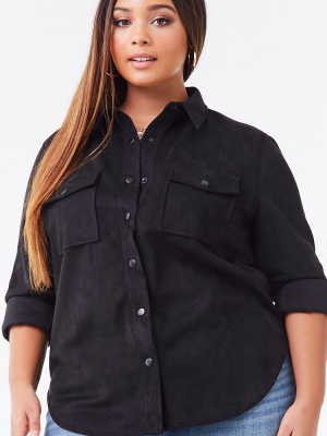 Plus Size Faux Suede Jacket