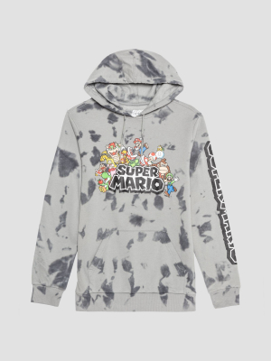 Men's Nintendo Super Mario Tie-dye Hooded Sweatshirt - Gray