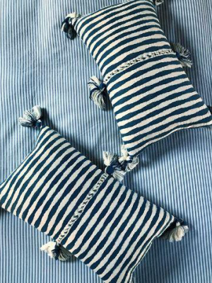 Antigua Lumbar Pillow - Dark Teal Striped