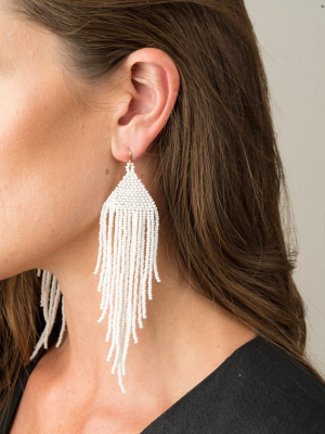 White Hand Beaded Earrings