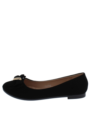 Fj026 Black Bow Round Toe Slide On Ballet Sandal