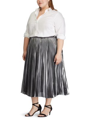 Pleated Metallic Midi Skirt