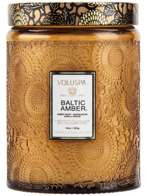 Large Embossed Glass Jar Candle In Baltic Amber