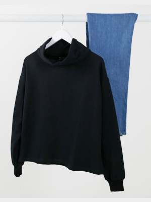 Asos Design Structured High Neck Cozy Sweatshirt In Black