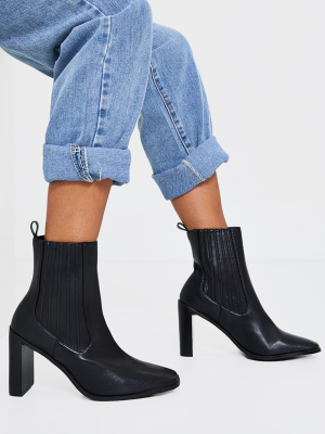 Black High Flat Block Heel Covered Chelsea Boot