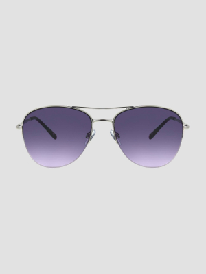 Women's Semi Rimless Aviator Sunglasses - A New Day™ Silver