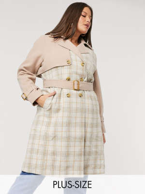 Fashion Union Plus Trench Coat In Check