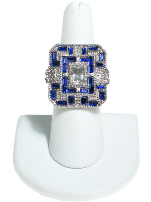 Art Deco Style Sapphire And Crystal Statement Ring
