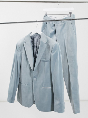 Moss London Velvet Suit Jacket In Gray