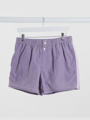 Asos Design Swim Shorts In Lilac Acid Wash With Popper Fastening Short Length