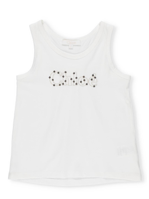 Chloé Kids Sequin Embroidered Logo Tank Top