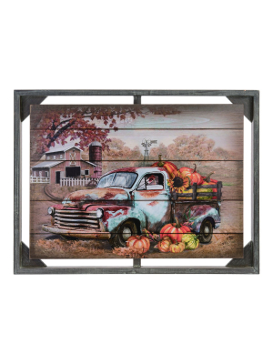 Transpac Wood 32 In. Multicolor Fall/harvest Truck Pumpkin Decor