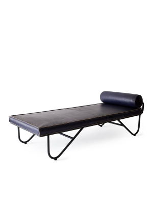 Saddle Leather Chaise In Blue With Dash Black Base