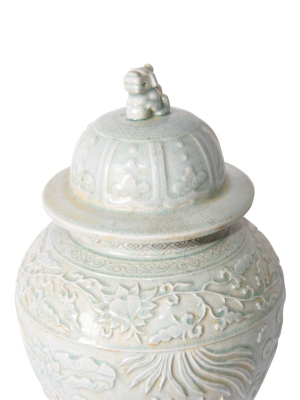 Sage Green Embossed Fish Temple Jar