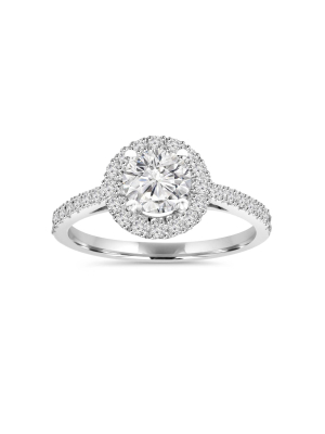 Pompeii3 1ct Halo Round Diamond Engagement Ring 14k White Gold