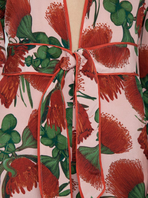 Silk Crepe De Chine Knot Detail Jumpsuit - Fiore Rose Print