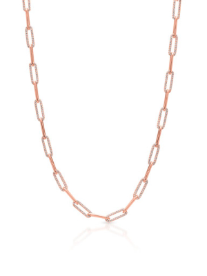 14kt Rose Gold Diamond Paper Clip Link Necklace