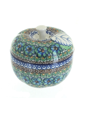 Blue Rose Polish Pottery Mardi Gras Apple Baker