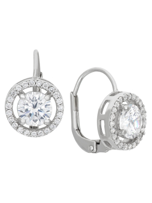 Sterling Silver Round-cut Cz Leverback Earrings