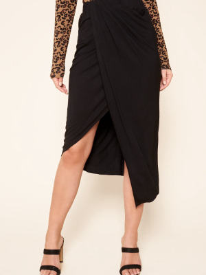 Martinique Midi Sarong Wrap Jersey Knit Skirt