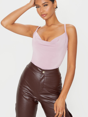 Mauve Soft Touch Cowl Neck Bodysuit