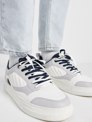 Asos Design Padded Sneakers In Navy With Double Lace