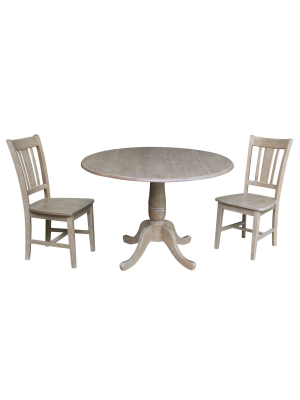 29.5" Jordan Round Top Pedestal Table With 2 Chairs Washed Gray Taupe - International Concepts