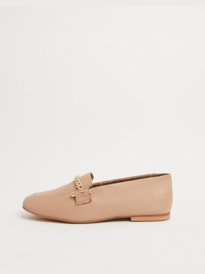 Asos Design Minute Leather Chain Loafers In Camel